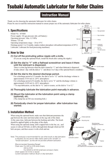 Manuales de instrucciones del engrasador automático de cadena de rodillos