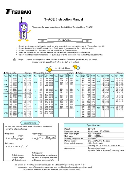 Medidor de tensión de correa Tsubaki T-ACE (BDTM101) (Productos descatalogados)