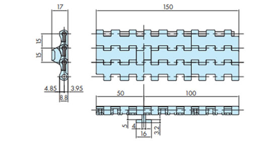 Ancho de la cadena: 150 mm