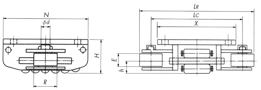 Con rodillos guía horizontales